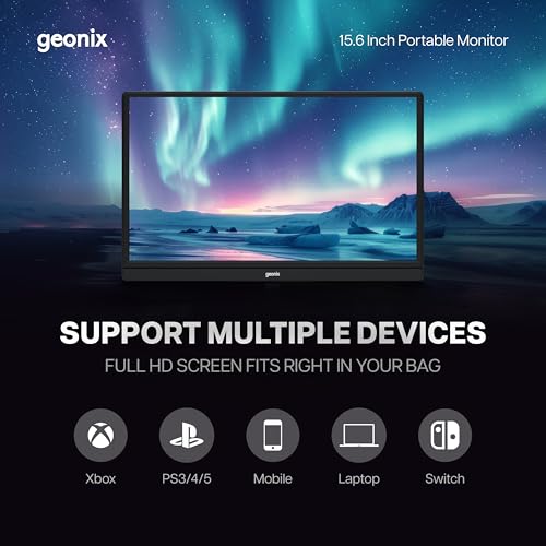Image of GEONIX 15.6 Inch Full HD 1080p, True IPS, Ultra Slim, 16:9 Aspect Ratio, 16.7M Colors, 72% sRGB, 2 Inbuilt Speakers with Foldable Kickstand Portable Monitor, Black (1 Year Warranty)