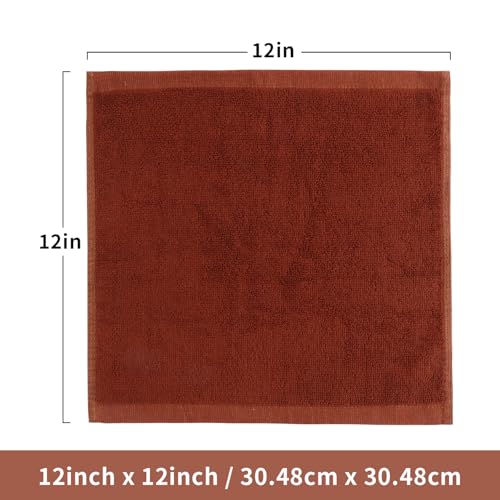 Image of 6 Pack 100% Cotton Washcloths, 12x12 Inch Highly Absorbent Soft Face Towels - Zero Lint Fingertip Towels for Bathroom Gym Hotel Spa, 3 White + 3 Brown