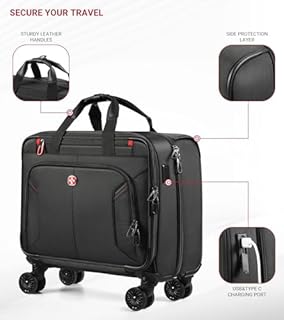 star cloud Rigid Frame Roling Laptop Bag on Wheels, Rolling Briefcase with USB & Type-C Charging Port,Water Resistant Rolling Computer Bag for 17.3 Inch Laptop, Work Travel and Business