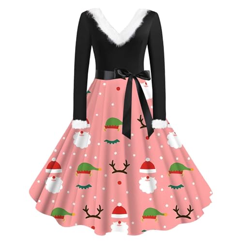 Meaunzyl Weihnachtskleid Damen Langes Kleid Damen Elegant A-Linie Großer Rock Lustig Plus Size Print Lustiges Partykleid Damen Weihnachtskleid für...
