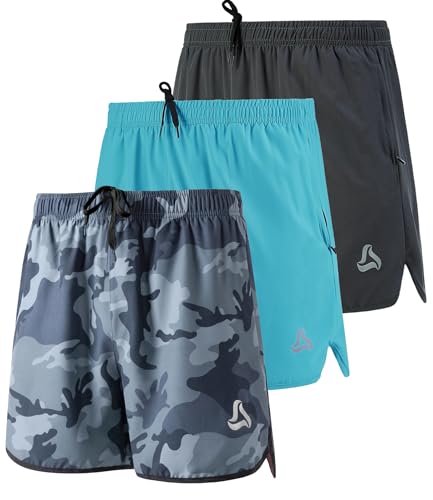 SILKWORLD Men's Running Stretch Quick Dry Shorts with Zipper Pockets(Pack of 2,3)