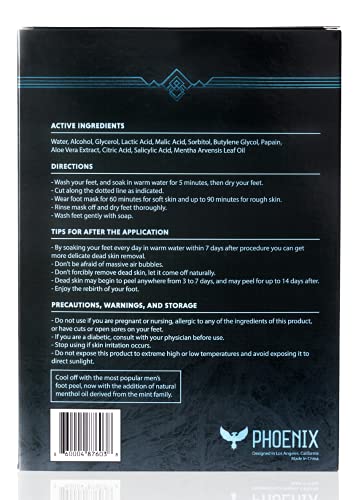 Phoenix Foot Peel For Men - Extra Large - Extra Strength - Menthol - Exfoliating Dry Feet Treatment - 2 Pack - Callus Remover - Paraben Free #TOP2