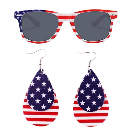 4th of July Outfits for Women American Flag Kimono Cover-Up Tops with Fourth of July Earrings Sunglasses Flag Accessories3