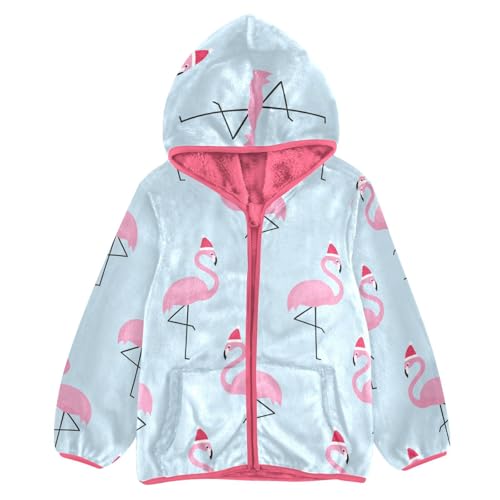OTVEE Xmas Christmas Flamingo Kids Hoodie Jacket Fall Spring Full Zip Warm Outwear Coat