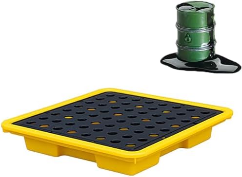 Industrial Spill Containment Pallet with Drain Outlet, Leakproof Polyethylene Tray for Safe Storage of Oil Drums in Factories and Garages，33x33x5.8CM