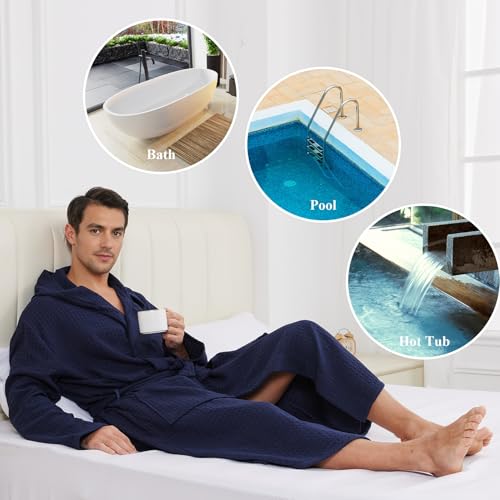 FashGudim Mens Luxury Waffle Robe Ultra Soft Lightweight Shower Spa Bathrobe2