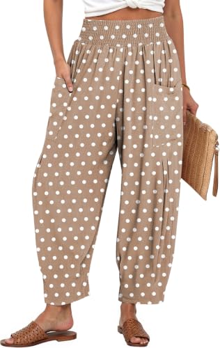 Image of TARSE Women's Linen Wide Leg Pants Baggy High Waist Palazzo Pants | Barrel Leg Fit, Harem Patch Pockets, Loose Casual Style, Breathable Fabric, Vacation Ready