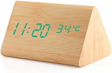 Dual power Multi-function Wooden LED Alarm Clock with Temperature display ,Triple intelligent alarm, Sound-control screen (Bamboo)