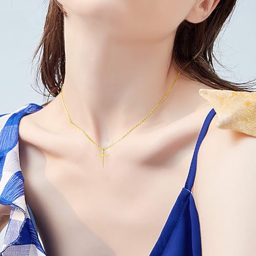 18K Solid Gold Tiny Cross Pendant Necklace for Women Simple Classic Cross Necklaces Religious Jewelry Gifts for Wife, Mother, 16-18 inch2