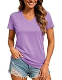TACVASEN Women's Performance V Neck Workout Shirts Quick Dry Moisture Wicking Gym Tee Shirt Lightweight Running Tennis Top Gray Purple M
