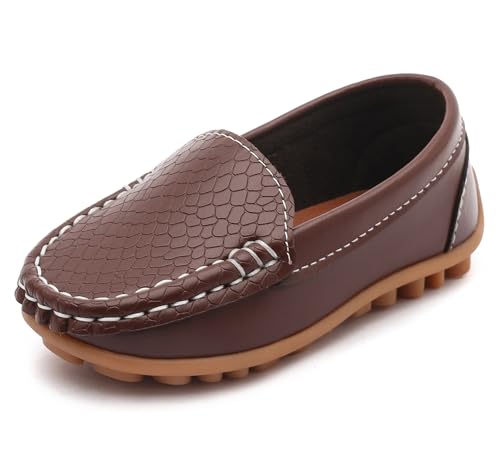 Image of LONSOEN Toddler Little Kid Boys Girls Soft Slip On Loafers Dress Flat Shoes