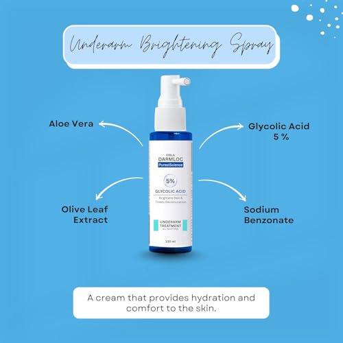 Image of Underarm Brightening Spray 5% Glycolic Acid | Face, Neck, Knees & Body Exfoliating Toner | Fades Dark Spots, Hyperpigmentation & Evens Skin Tone | Multi-Purpose Brightening Spray (100ml) (Pack of 1)