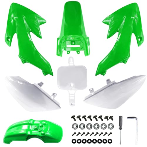 Garde-boue CRF50 cassé ? Kit plastique complet PRO BAT blanc vert avec boulons pour pit bike