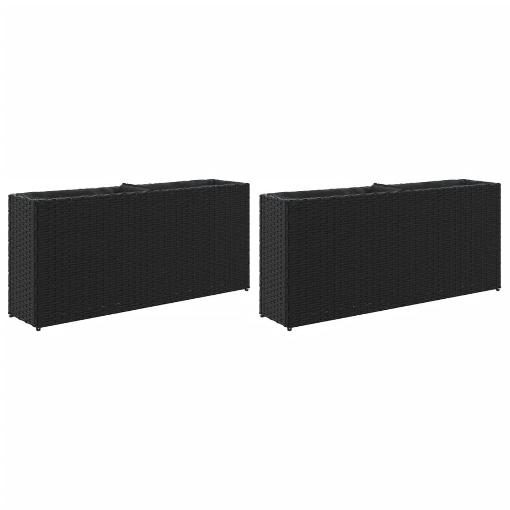 vidaXL Jardineras con 2 maceteros 2 uds ratán PE Negro 90x20x40 cm