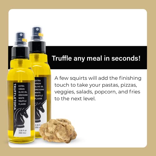 Truffletopia I White Truffle Extra Virgin Olive Oil I First Cold Pressed I For Pasta, Pizza, Or Salad I Vegan, Non-Gmo, No Msg, Gluten Free, Keto I 2 Spray Bottles, 3.38 Oz Each #TOP1