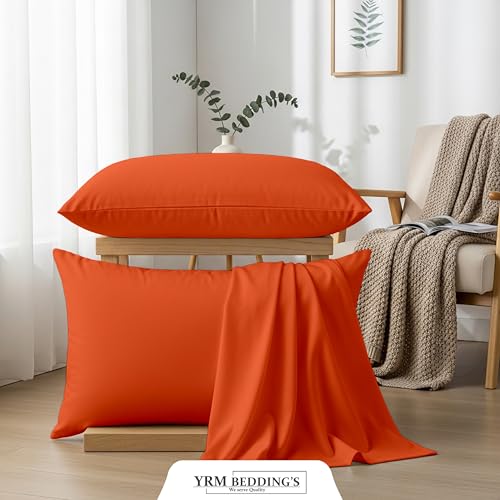 Image of YRM Bedding's - Egyptian Cotton 600TC Pillow Cover | Premium Pillowcases | Luxury Bedding-Export Collection | High Thread Count Durable & Breathable Covers - Orange | [18''x28''] Inches