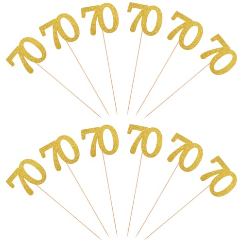 Image of 12pcs 70th Birthday Centerpiece Sticks Decorations for Tables Gold 70th Table Toppers Glitter Table Centerpieces Wedding Anniversary Party Decorations Supplies