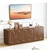63'' Fluted Sideboard Buffet Cabinet with Storage and 6 Doors, Low Storage Cabinet Modern Wooden ...