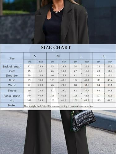 HOTIAN Business Casual Suit Sets Women's 2 Piece Outfits Blazer Jacket and Wide Leg Pants with Pockets4