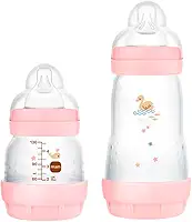 MAM Baby Kit 2 Mamadeiras Easy Start Starter Set Anticólica e Menos Bolhas de Ar, para Crianças 0+ Meses Autoesterilizável e com Bico de Silicone Skinsoft, Rosa