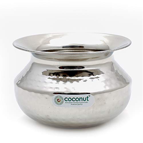 Image of coconut Stainless Steel Hammered Dekshi - Cookware /Tableware /Kadai /Handi- Set of 1 -Dekshi(Size-9 -Capacity-750ml)