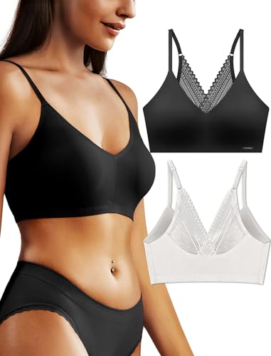 Image of Livona Lace Bralette for Women - Comfort Sports Bra Wireless Padded Bralette with Support Workout Tops Cami Crop S-XXL