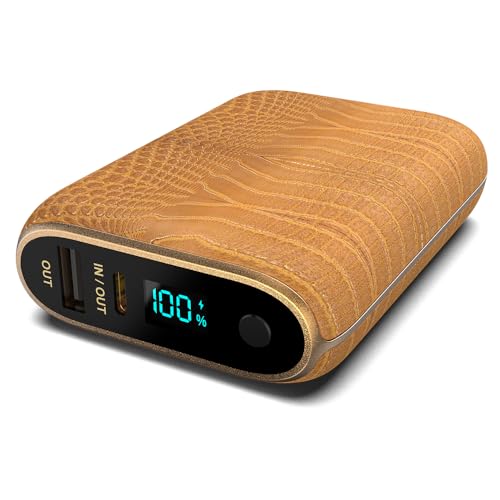 HALO RapidPack 10K DLX Power Bank | USB & USB-C Fast Charging for Multiple Devices, Smart Phones & Tablets, Synthetic Leather Wrapped, Portable Battery Charger, TSA Air Travel Approved — Gold