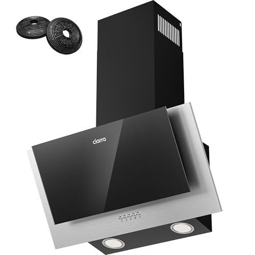 CIARRA CBCB6736C A++ Dunstabzugshaube 60 cm Umluft Kopffreie Schräghaube 350 m³/h 3 Stufen Dunstabzug CBCF002X2 Kohlefilter LED-Beleuchtung Abluft Abzugshaube Schwarz