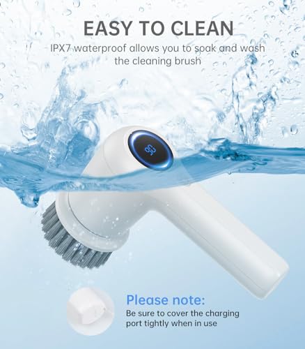 Electric Spin Scrubber, Cordless Mini Electric Cleaning Brush, Power Scrubber with LED Display, 2 Speed Modes, 4 Brush Heads, Perfect for Bathroom/Kitchen/Tiles/Floors/Bathtubs/Furniture, White - Image 5