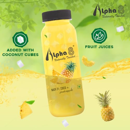 Image of ALPHA 8 FRUIT with NATA De Coco Coconut Cubes Natural Energizer & Immunity Booster, Healthy Juice, High Fiber, Real Natural Taste (Pineapple, Pack of 12)