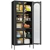 71 Kitchen Pantry Storage Cabinet Metal Display Cabinet with Glass Doors and Lights Tall Storage Cabinet with Adjustable Shelves Kitchen Pantry Cabinet for Dining Room Living Room Black