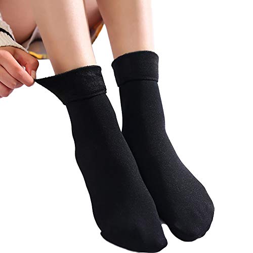 Bullker Middle Tube Socks Autumn Winter Warm Thick Solid Color Women Elastic Breathable Middle Tube Socks for Home Black