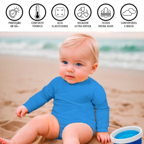 Kit 2 Unidades Body Bebê Praia Criança Proteção Solar UV 50+ Verão (BR, Alfa, M, Azul Claro e Laranj
