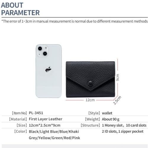 Credit Card Holder Purse with Zipper Coin Pocket Trifold Genuine Leather Small wallet for Women(Kihaki)2
