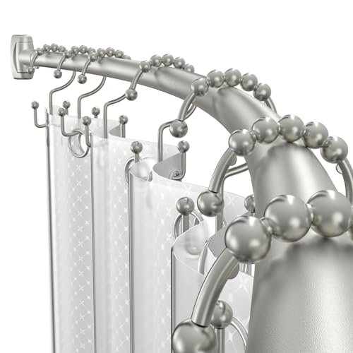 LBYOJKD Curved Shower Curtain Rod 36.4-76In Adjustable Brushed Nickel Round Shower Curtain Rod Shower Rods for Bathroom Bathtub Stall Bathroom Rod No Rust Extra Space Need to Drill