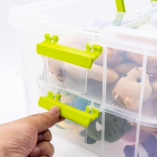Image of Golden bird plastic boxes for Storage transparent, Space Saving Organiser with Lid Portable & Stackable for Jewelry, Beads, Crochet, Sewing, Scrapbooking DIY Craft (3 tier, Green)