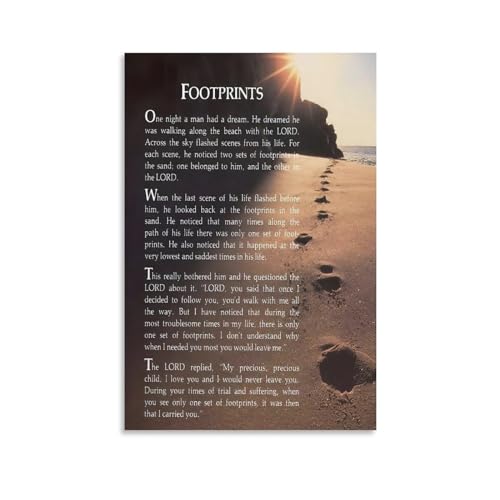 Usoway Footprints In The Sand Motivational Christian Poem Wall Art Canvas Bedroom Painting Home Decor Pictures Artworks Posters UnFramed-2,16x24inch(40x60cm)