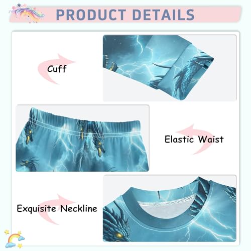 Pajama Sets Long Sleeve Blue Dragons in Stormy Skies Soft Comfy Sleepwear 2 Piece PJS 3-8T4