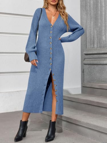 Image of Saodimallsu Womens Long Duster Cardigans Button Down Maxi Sweater Dress