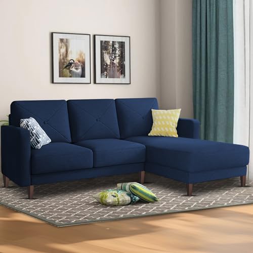 Image of Baloney RHS 4 Seater L Shape Sofa Set for Living Room (Blue Fabric) Premium Fabric Sofa