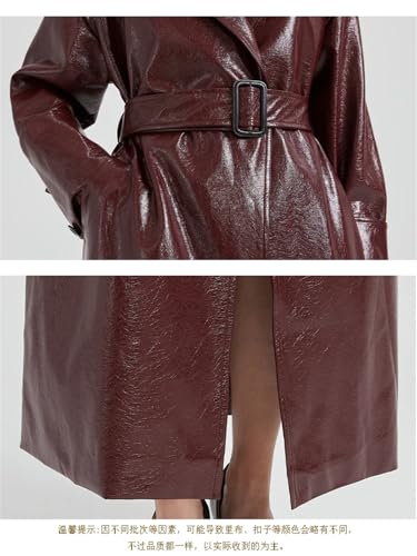 Women Spring Extra Long Leather Trench Coat For With Belt Elegant Designer Maxi Overcoat3