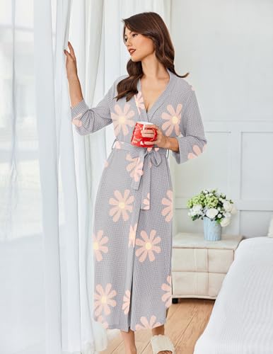 Image of Ekouaer Women's Robe Long Waffle Knit Bathrobe Lightweight Soft Kimono Robes Loungewear S-XXL