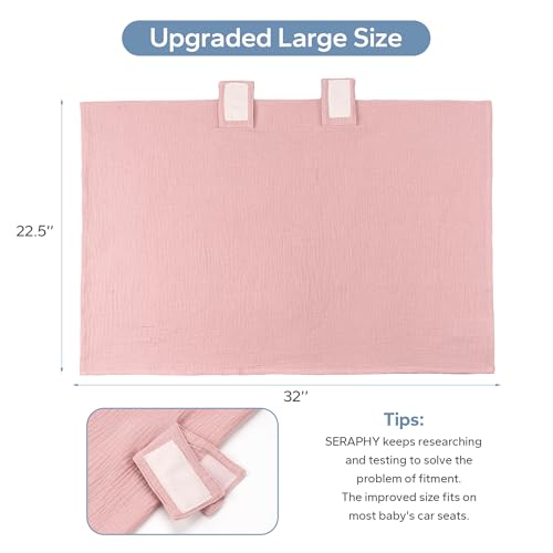 Image of SERAPHY 100% Muslin Cotton Car Seat Cover Baby, Universal Carseat Covers, Breathable Baby Car Seat Canopy for Boys Girls, Soft Infant Car Seat Cover for Summer -Pink
