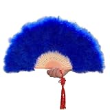 TUKRPQMRI Tanz Braut Hochzeit Dekore Pro for mances Party Fan Zimmer Ornamente Hand Fan Gefaltete Federn Fan Handgemachte Fotografie Fan Feathe/120(Royal blue)