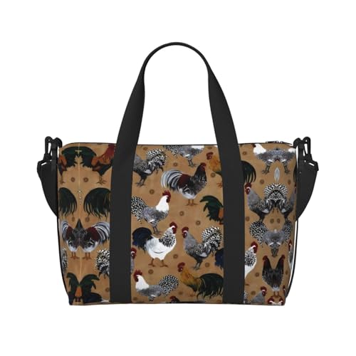 Sac de sport à motif coq et poulet, sac à bandoulière portable, adapté pour le fitness, les déplacements, les voyages.