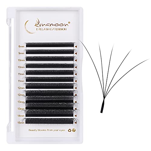 Lunamoon Volume Eyelashes, 5D W Eyelash Extension, Premade Fans Eyelash Extensions, Synthetic, Black, Pair, 1600 Eyelashes per Box
