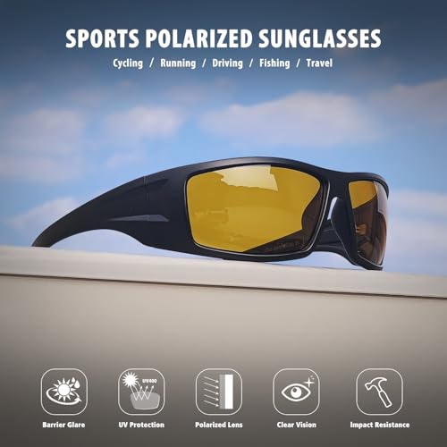 Image of Polarized Sports Sunglasses for Men Women,Driving Fishing | UV400 Protection Anti-Glare Lens, Wrap Around Sunglasses for Cycling,Hiking,Golf & Outdoor Sports Unbreakable Frame