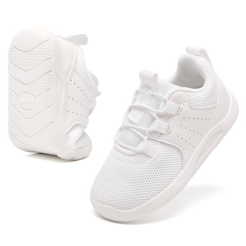 MORENDL Toddler Shoes Slip On Baby Sneakers Boys & Girls Walking Tennis Shoes Non-Slip Breathable Running Outdoor Athletic White 18-24 Months