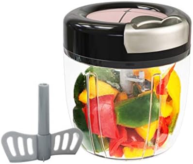 MIGECON Manual Food Chopper with 5 Blades, Hand Pull Blender Grinder for Vegetables/Meats/Fruits/Salad/Herbs/Onions/Garlic, 3.5 Cup Food Processor (Champagne Gold)