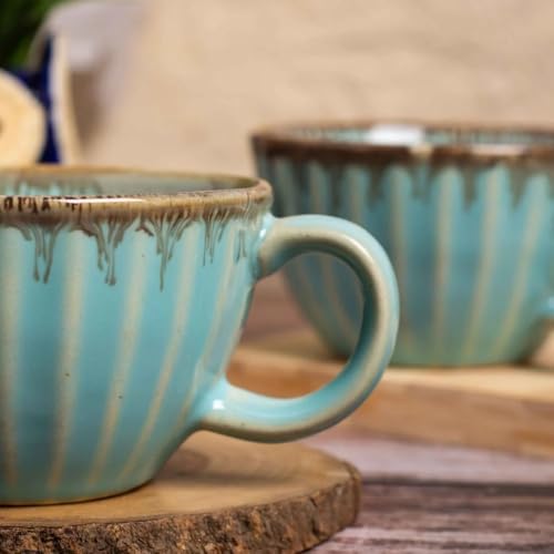 Image of Premium Handcrafted Ceramic Tea & Coffee Cup | Sky Blue Drip Glaze Mug with Handle | Reactive Glaze Finish | Ideal for Tea, Coffee & Hot Beverages | Gift Ready (Set of 2)
